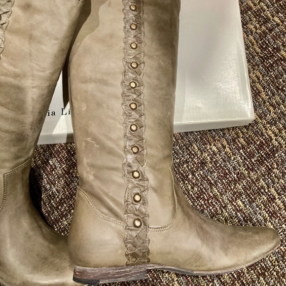 NWB Mia Limited Edition Lea  Military Green Leather Knee High Boots - Picture 4 of 11